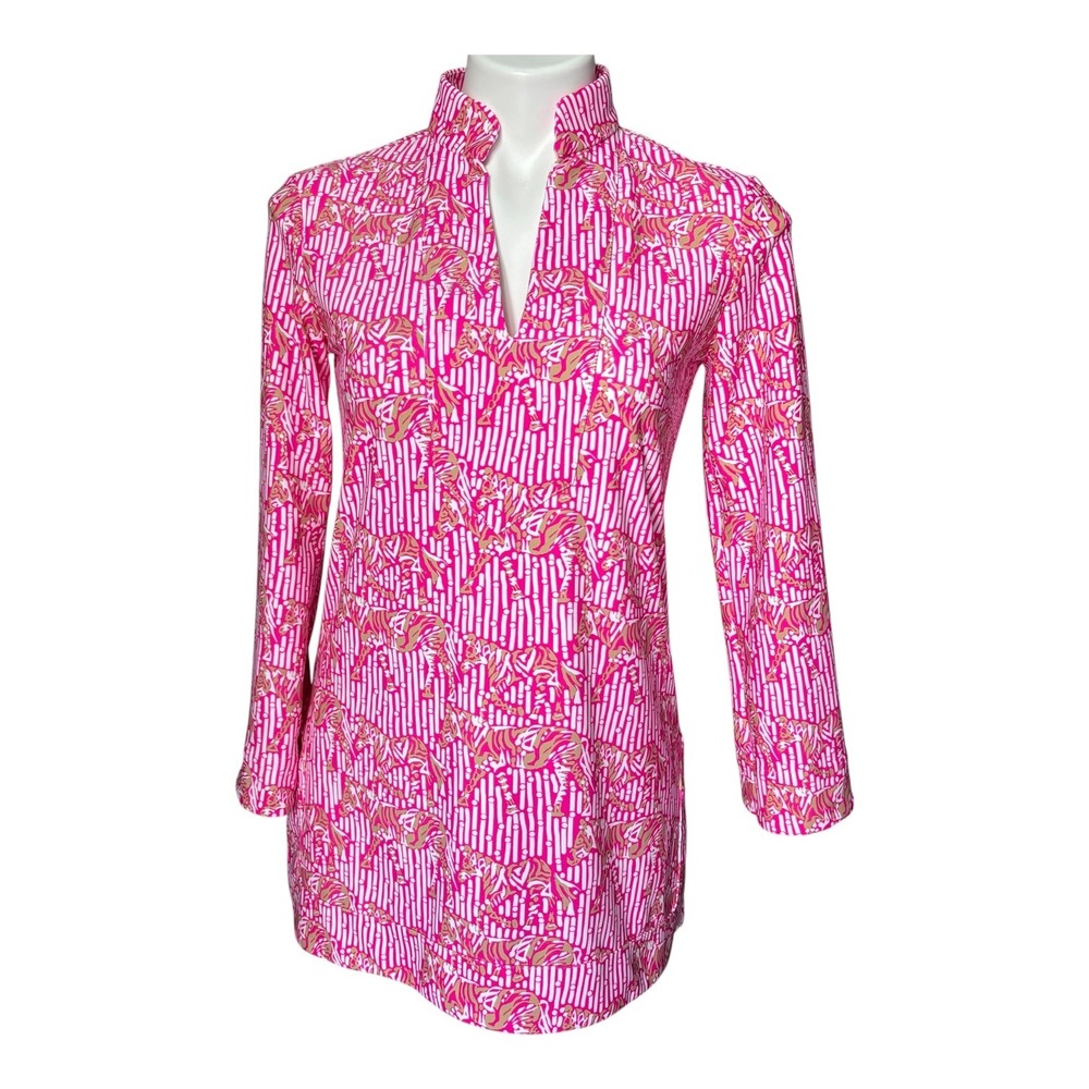 Jude Connally Chris Tunic Top Pink Stripe Tan Hidden Zebra Women's Size Small